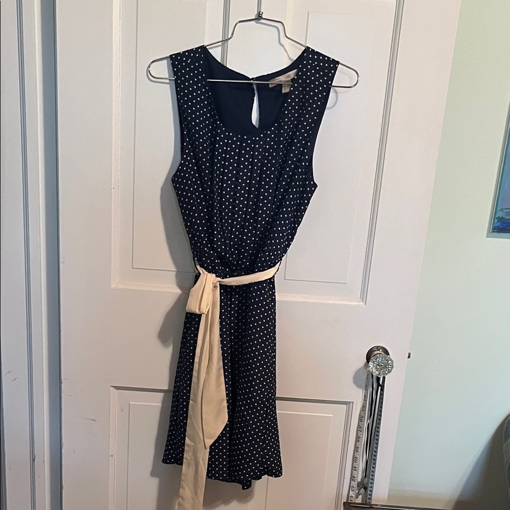 Elegant Navy and White Polka Dot Dress